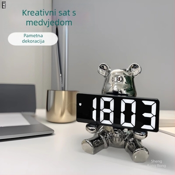 Keramička figura medvjeda - ukrasni sat, moderan minimalistički stil, elektroplating završna obrada, pogodan poklon.