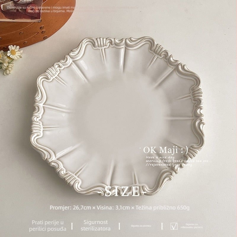 Porcelanski duboki tanjur za juhu s čipkastim rubom i prugastim uzorkom, glazirani tanjur, moderni minimalistički servis