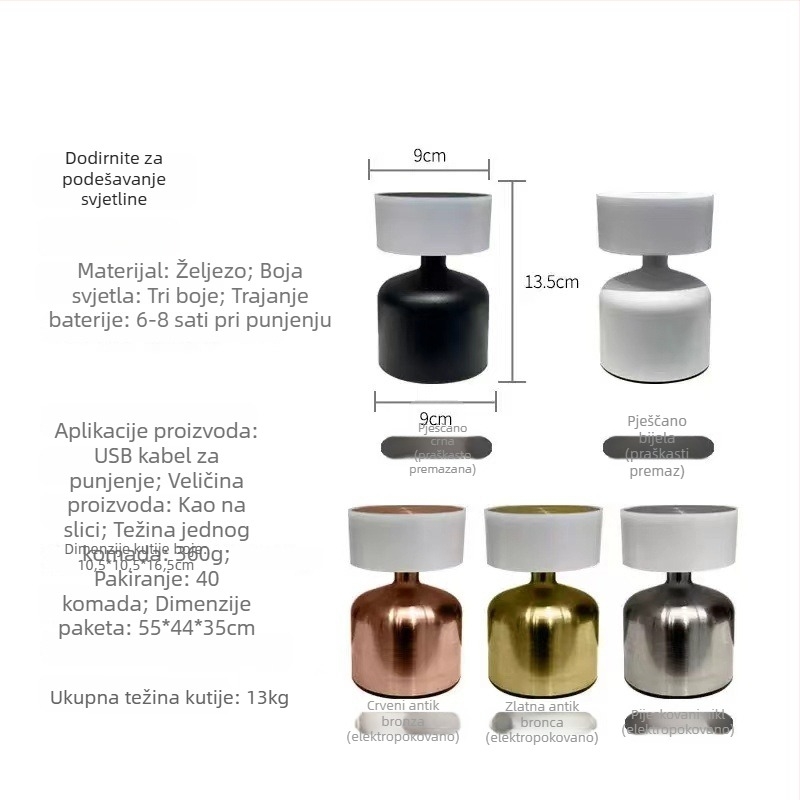 Noćna svjetiljka od metala u obliku planete, dodirno upravljanje jačinom svjetla, ugrađena baterija, metalni abažur