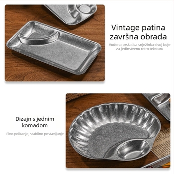 Poslužavnik za grickalice od nehrđajućeg čelika s pretincem za umak, školjkast oblik, retro stil, nepravilnog oblika