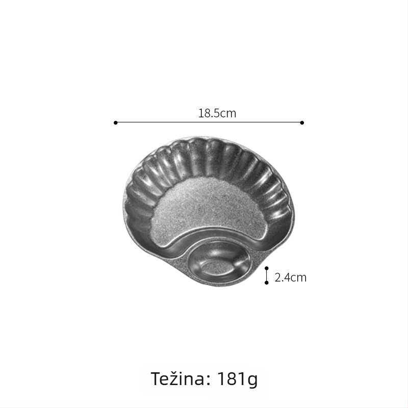 Poslužavnik za grickalice od nehrđajućeg čelika s pretincem za umak, školjkast oblik, retro stil, nepravilnog oblika