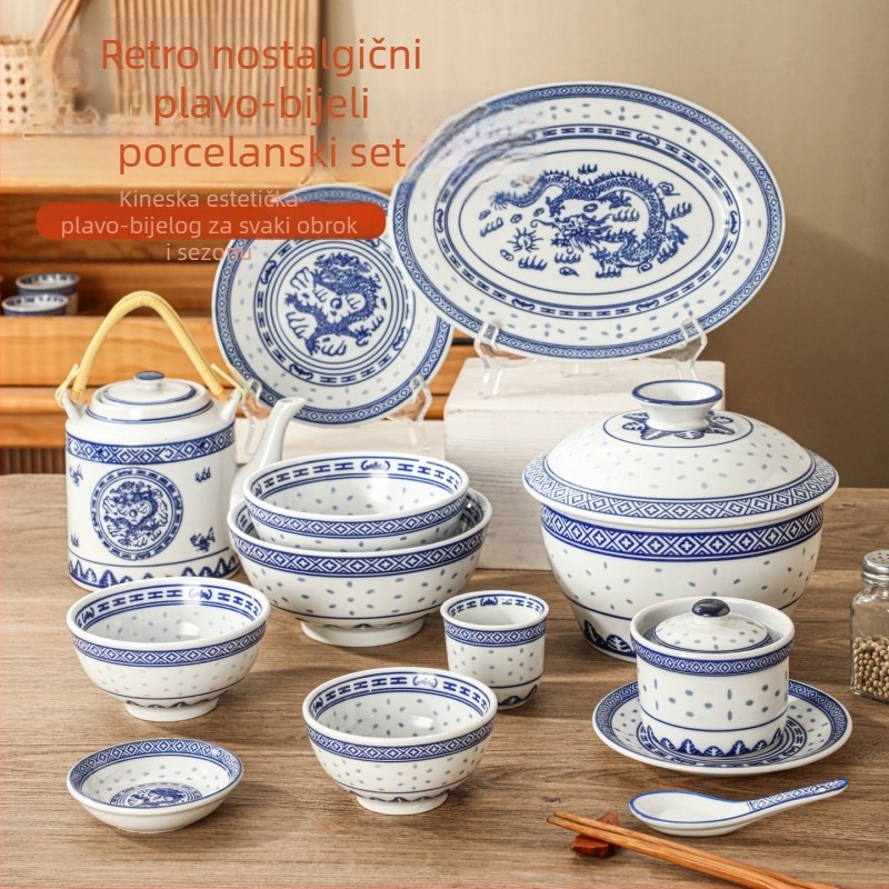 Porcelanska zdjela s cvjetnim uzorkom, podglazurna boja, mikrovalna pogodna, novi kineski stil