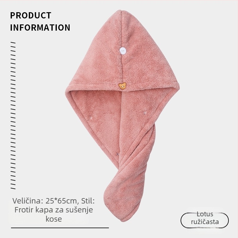 Ženski kapu za sušenje kose, iznimno upijajući, brzo sušenje, dvostruki sloj, coral fleece, 120D, 50–79 g, šivanje