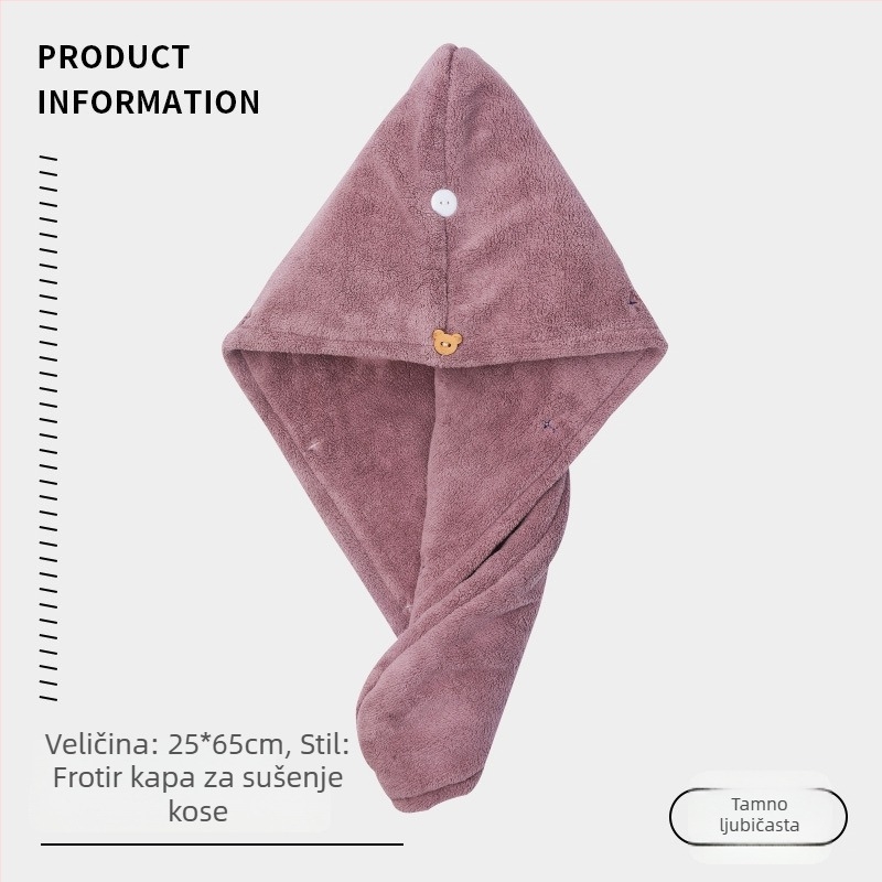 Ženski kapu za sušenje kose, iznimno upijajući, brzo sušenje, dvostruki sloj, coral fleece, 120D, 50–79 g, šivanje