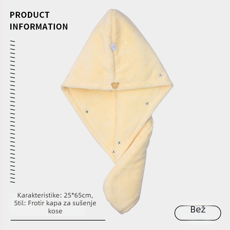 Ženski kapu za sušenje kose, iznimno upijajući, brzo sušenje, dvostruki sloj, coral fleece, 120D, 50–79 g, šivanje