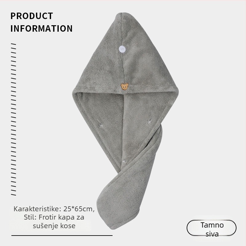 Ženski kapu za sušenje kose, iznimno upijajući, brzo sušenje, dvostruki sloj, coral fleece, 120D, 50–79 g, šivanje