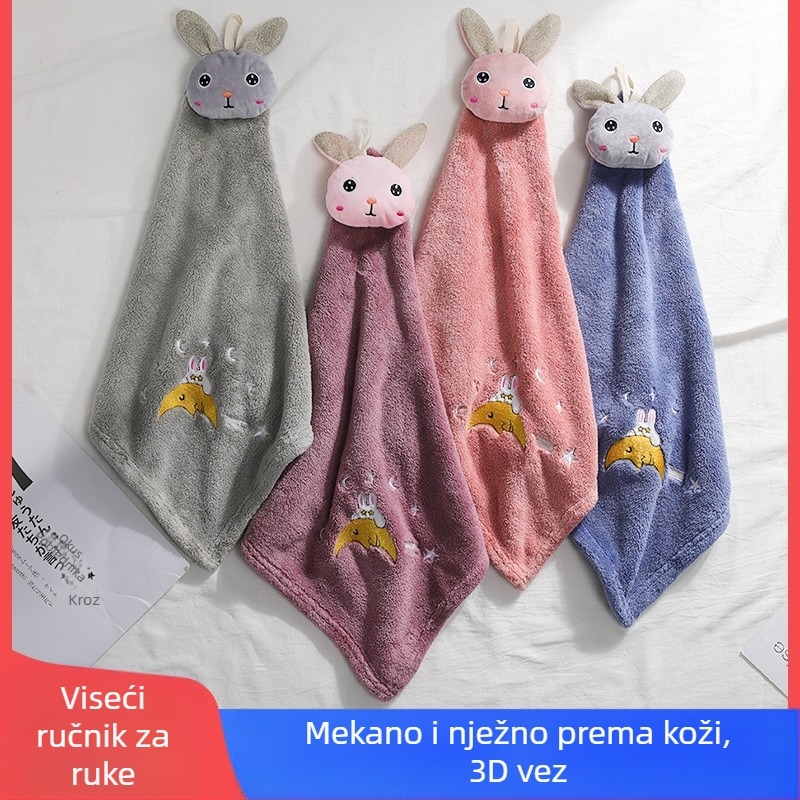 Set ručnika od coral fleece: ručnik za ruke, kuhinjski ručnik i ručnik za kupaonicu, debeli, upijajući, brzo sušenje, sladak crtani dizajn