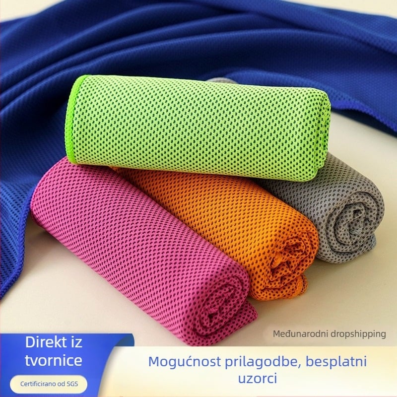 Sportski ručnik – poliester; hlađenje, brzo sušenje, upijanje znoja; apsorpcija vode 0–5 s; težina 48 g; moguće prilagoditi logom