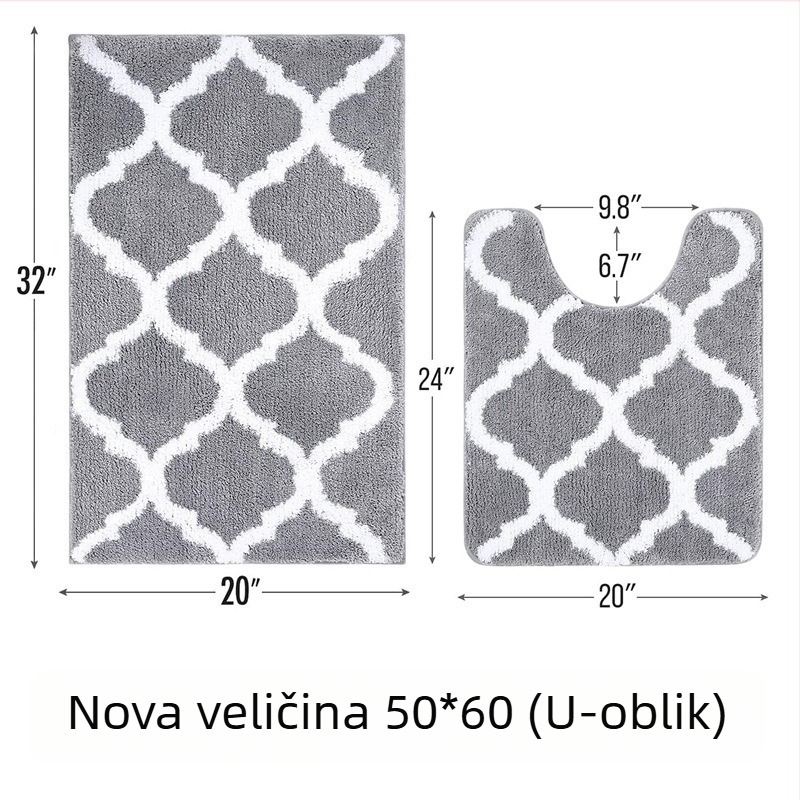 Dvobojna jacquard prostirka za pod s protukliznom površinom i plastičnim dnom – ulazna prostirka i prostirka za WC, dvodijelni set