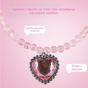 Dječji set nakita: ogrlica, naušnice i narukvica s perlama i kristalima — uvijeni lanac, ukras s kristalom, crtani stil, ljeto 2025