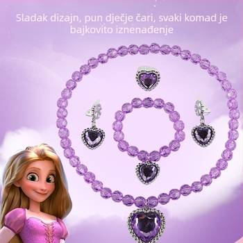 Dječji set nakita: ogrlica, naušnice i narukvica s perlama i kristalima — uvijeni lanac, ukras s kristalom, crtani stil, ljeto 2025