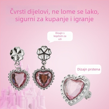 Dječji set nakita: ogrlica, naušnice i narukvica s perlama i kristalima — uvijeni lanac, ukras s kristalom, crtani stil, ljeto 2025