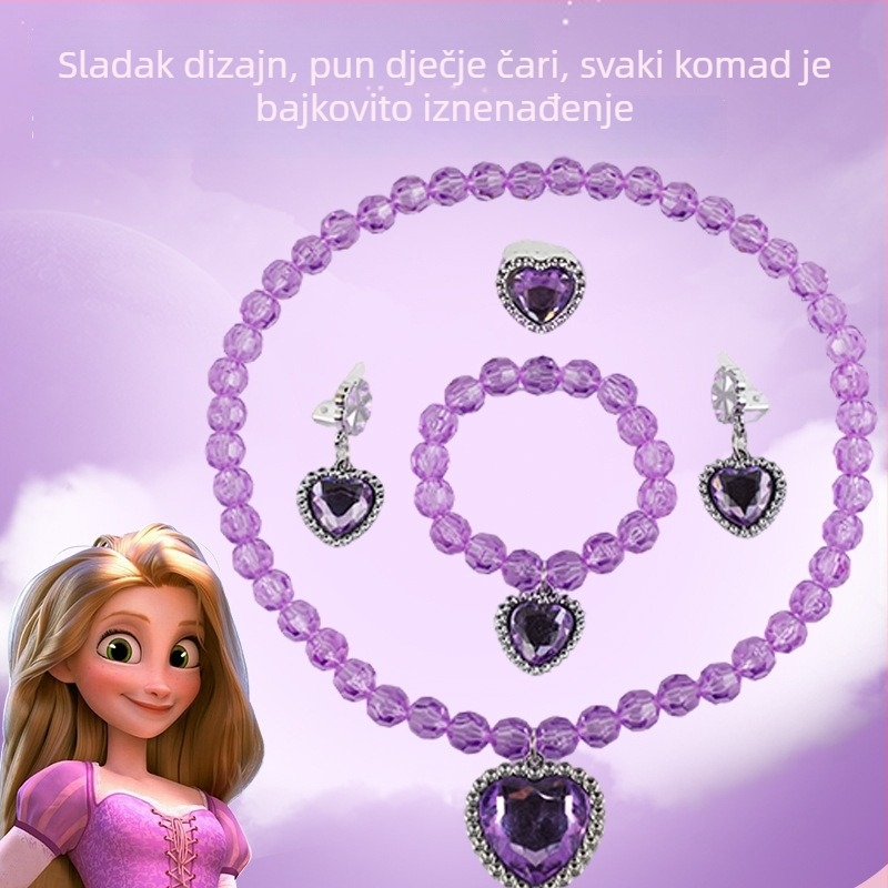 Dječji set nakita: ogrlica, naušnice i narukvica s perlama i kristalima — uvijeni lanac, ukras s kristalom, crtani stil, ljeto 2025