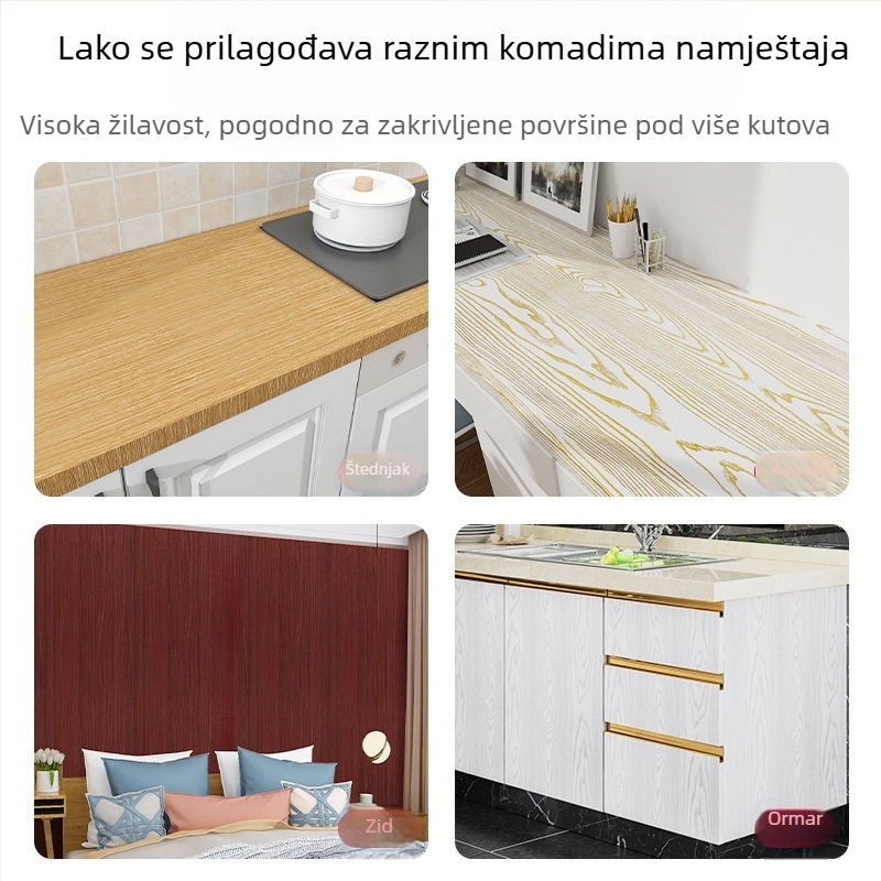 PVC naljepnice za namještaj s drvenim uzorkom, samoljepljive, vodootporne i otporne na vlagu, 2-djelni set za garderobe, ormariće i radne plohe