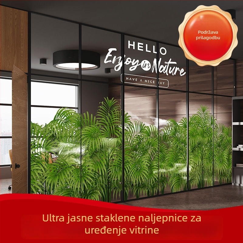 Stakleni reklamni naljepnice za izloge, prozirne elektrostaticke PVC naljepnice za trgovine (PVC; elektrostaticko prianjanje; prilagođeni uzorak; komercijalni prostori; moderni minimalisticki stil)