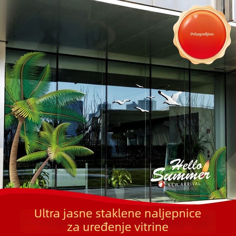 Stakleni reklamni naljepnice za izloge, prozirne elektrostaticke PVC naljepnice za trgovine (PVC; elektrostaticko prianjanje; prilagođeni uzorak; komercijalni prostori; moderni minimalisticki stil)
