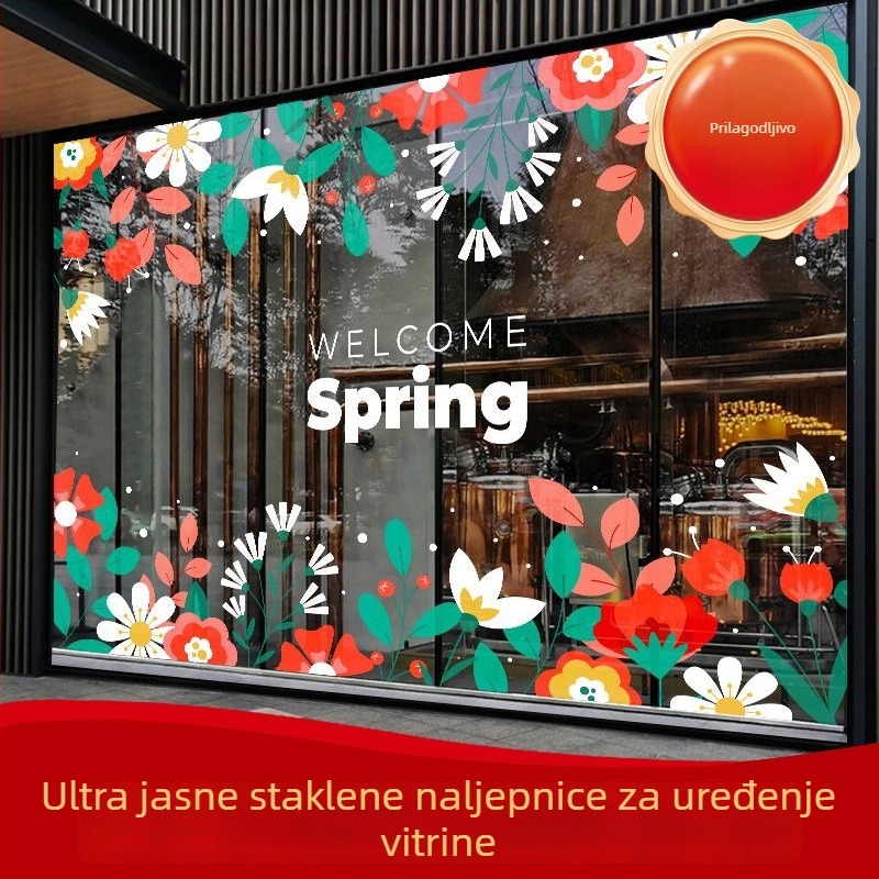 Stakleni reklamni naljepnice za izloge, prozirne elektrostaticke PVC naljepnice za trgovine (PVC; elektrostaticko prianjanje; prilagođeni uzorak; komercijalni prostori; moderni minimalisticki stil)