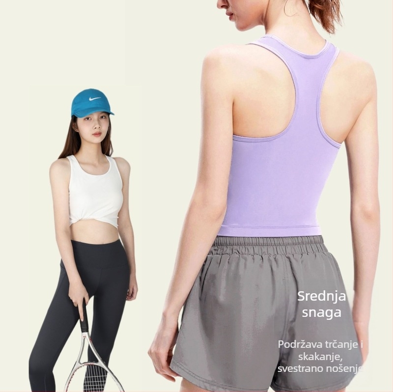 Jednodijelna sportska vest s jastučićima za prsima — šok apsorbirajući fitness grudnjak, 75% najlon, 25% spandex, sezona 2023