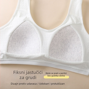 Prozračan pamukasti grudnjak s fiksnim košaricama za mlade djevojke, sportski top za učenice gimnazije