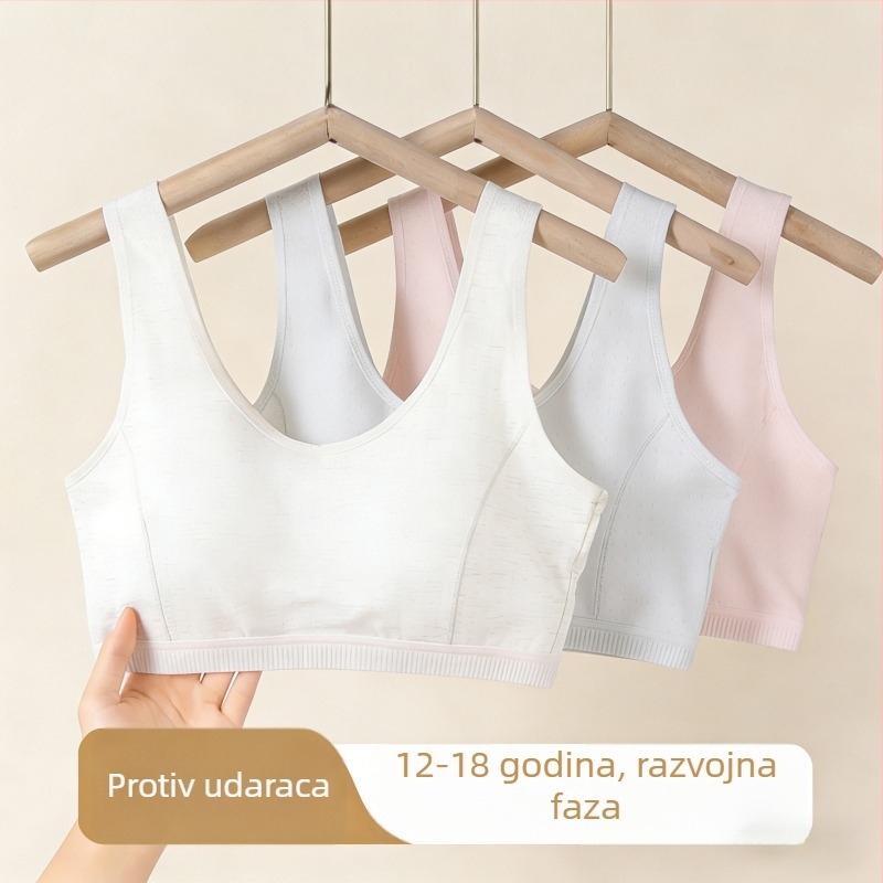 Prozračan pamukasti grudnjak s fiksnim košaricama za mlade djevojke, sportski top za učenice gimnazije
