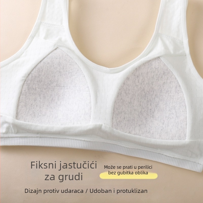 Prozračan pamukasti grudnjak s fiksnim košaricama za mlade djevojke, sportski top za učenice gimnazije