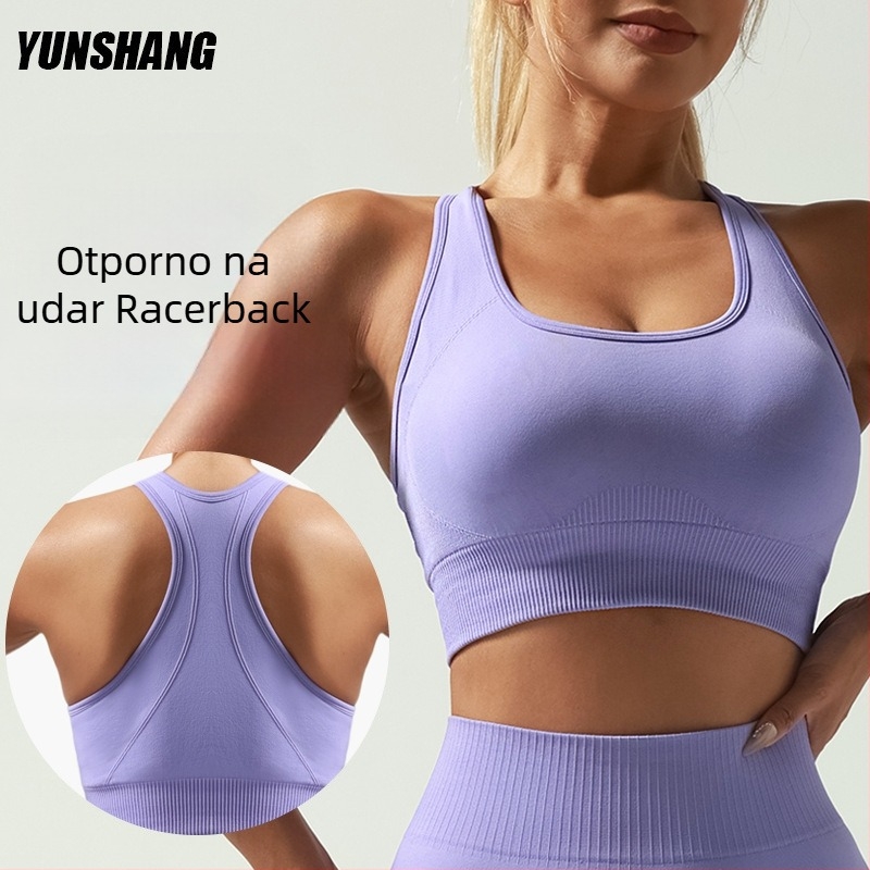 I-back joga sportski top bez šavova, visoka podrška za trčanje; materijal najlon/elastan; puna košarica s srednjim oblikovanjem košarica; fiksne dvostruke naramenice
