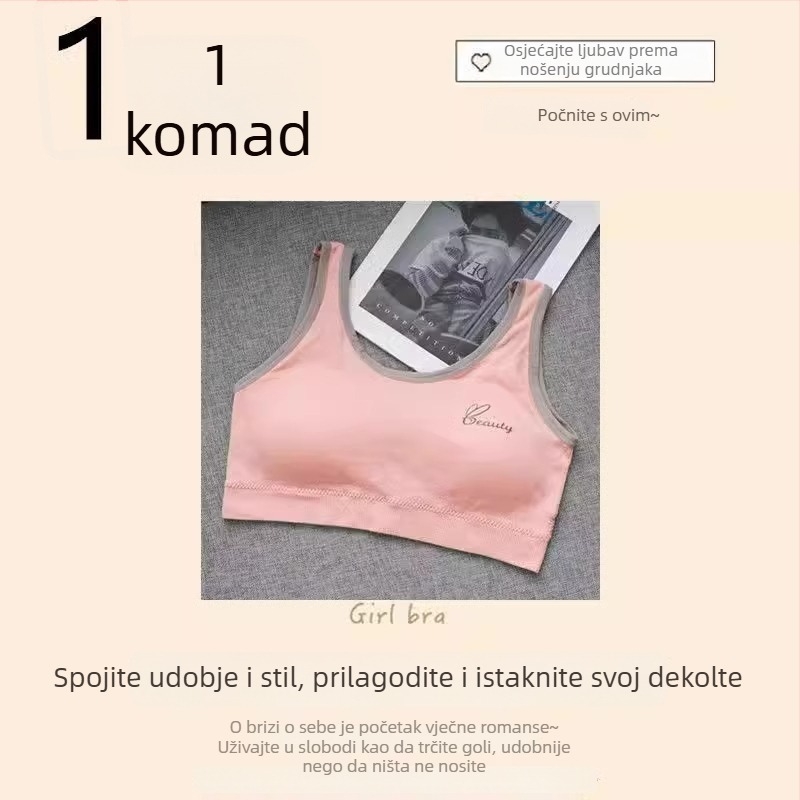 Sportski grudnjak od čiste pamuka za djevojčice s fiksnim košaricama, prozračan za treninge