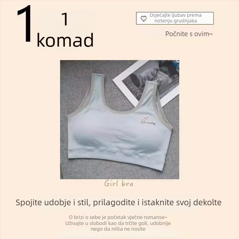 Sportski grudnjak od čiste pamuka za djevojčice s fiksnim košaricama, prozračan za treninge