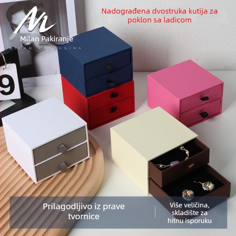 Dvostruko slojevita kutija za nakit s ladicama; materijal: papir/karton; način pakiranja: kutija; namjena: skladištenje nakita; marka: Milan