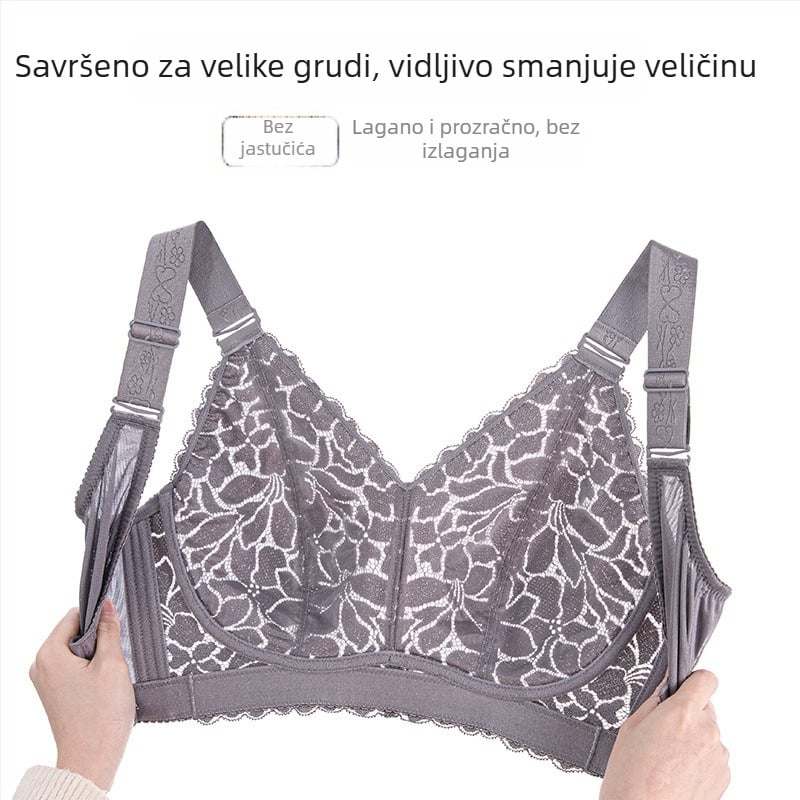Bežični grudnjak s punim košaricama, ultra-tanka oblikovana šalica, odvojive dvostruke naramenice, čipkasti najlonski materijal