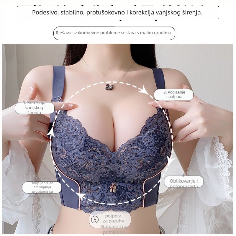 Najlon grudnjak za podizanje s košaricama 3/4, debelom podlogom i podesivim stražnjim zatvaračem