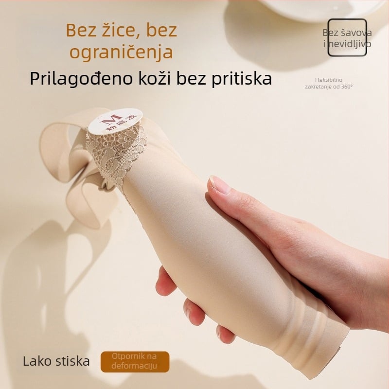 Satenski grudnjak s čipkom, bez žica, fiksni košarice, podesive naramenice, 3/4 košarica, push-up podrška