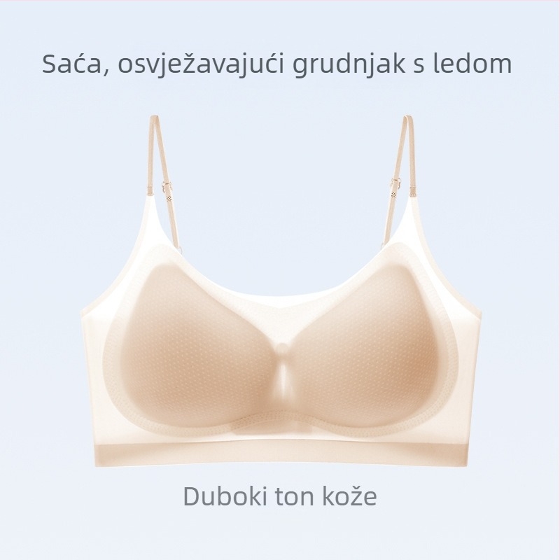 Ženski sportski grudnjak od Ice Silk materijala, prozračan, push-up, udoban; materijal: najlon; odvojivi dvostruki remeni