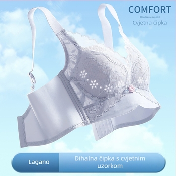 Bezšivna čipkasta grudnjica za žene, lagana ljetna verzija, 3/4 košarica s ultratankim oblikovanim košaricama, najlon tkanina, podstava od spandeksa, bez čelične žice, fiksni dvostruki kaiševi