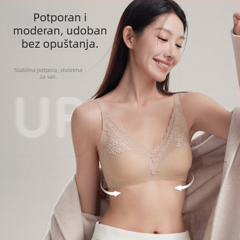 Udobna bešivna grudnjaka za žene s učinkom podizanja i skupljanja, čipkasti rub, prirodan dojam, bez žica, mekana podrška s rebrastom teksturom