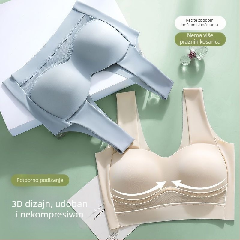 Bezšivni sportski grudnjak od Ice Silk, Push-Up, bez metalnih okvira, puni košarice, vest stil, dvostruke trake, plus veličine