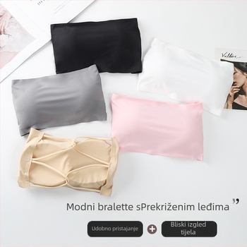 Bez naramenica tube top za prsa od Ice Silk/Nylon, prozračan, protuklizan, nevidljiv ispod odjeće, puni cup s tankim oblikovanim čašicama, ljeto 2024