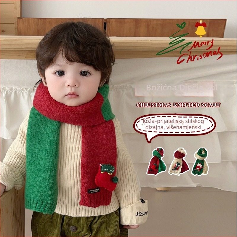Dječji patchwork pleteni šal za vrat, unisex, topao zimski dodatak, model BJ* Stained House Patchwork Scarf
