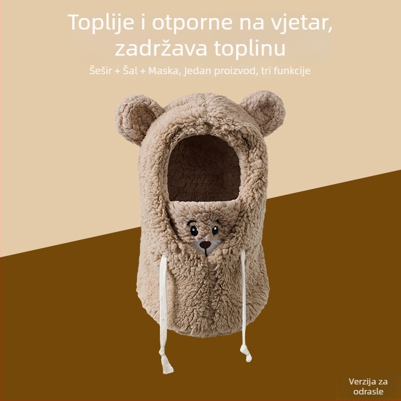 Integrirana zimska kapica s zaštitom vrata, otporna na vjetar i topla — poliester >96%, kupolasti vrh, za uzrast 10+