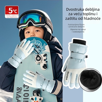 Dječje skijaške rukavice – tople, od poliesterskog vlakna, s prstima u korejskom stilu, za dob 8–12 godina, zima