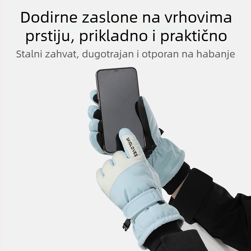 Dječje skijaške rukavice – tople, od poliesterskog vlakna, s prstima u korejskom stilu, za dob 8–12 godina, zima