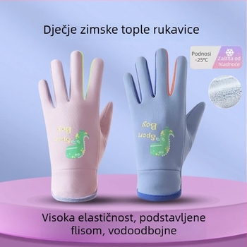 Dječje rukavice za jesen i zimu s crtanim dinosaurom koji svijetli u mraku, vodootporne, s fleecem i podstavom za vanjske aktivnosti i igru u snijegu