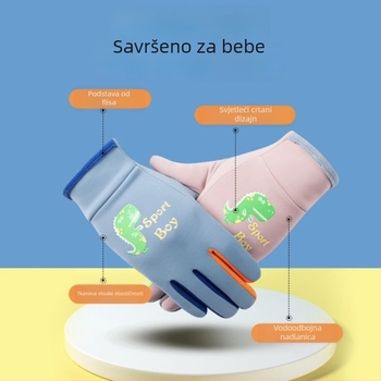 Dječje rukavice za jesen i zimu s crtanim dinosaurom koji svijetli u mraku, vodootporne, s fleecem i podstavom za vanjske aktivnosti i igru u snijegu