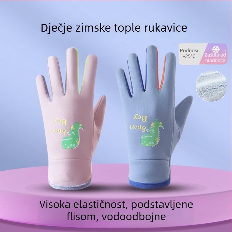Dječje rukavice za jesen i zimu s crtanim dinosaurom koji svijetli u mraku, vodootporne, s fleecem i podstavom za vanjske aktivnosti i igru u snijegu