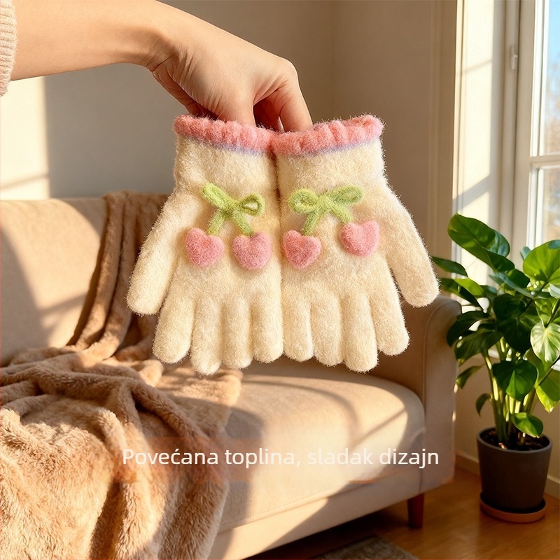 Dječje pletene rukavice s jacquard motivom srca, čuvaju toplinu, za dob 4–12, zima