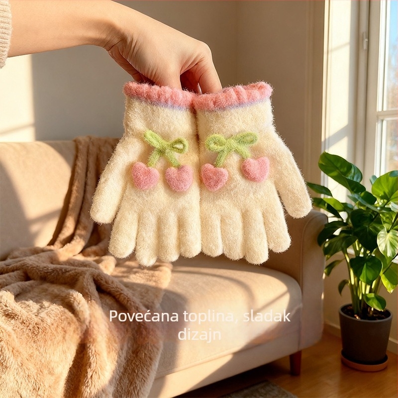 Dječje pletene rukavice s jacquard motivom srca, čuvaju toplinu, za dob 4–12, zima