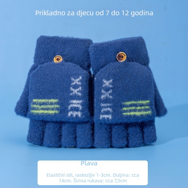 Dječje zimske rukavice s flip-top, pola prsta, Cartoon dizajn, pletene, jacquard, zadržavaju toplinu, za uzrast 7–12 godina