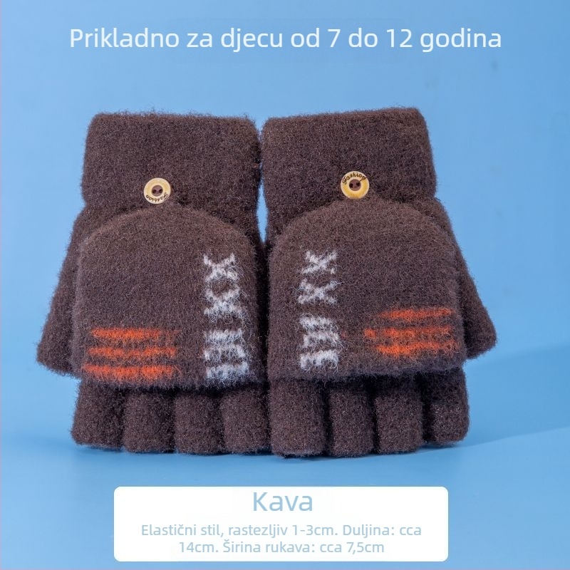 Dječje zimske rukavice s flip-top, pola prsta, Cartoon dizajn, pletene, jacquard, zadržavaju toplinu, za uzrast 7–12 godina