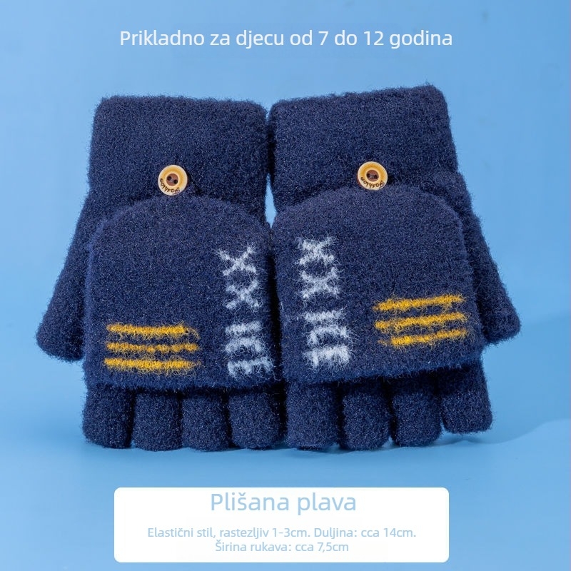 Dječje zimske rukavice s flip-top, pola prsta, Cartoon dizajn, pletene, jacquard, zadržavaju toplinu, za uzrast 7–12 godina