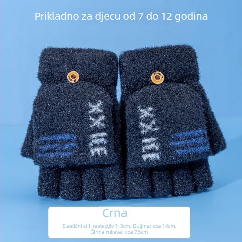 Dječje zimske rukavice s flip-top, pola prsta, Cartoon dizajn, pletene, jacquard, zadržavaju toplinu, za uzrast 7–12 godina